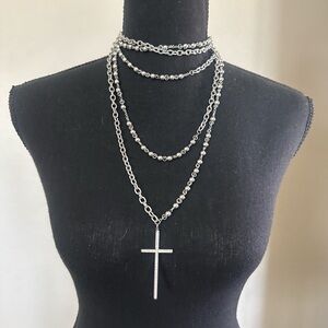 Heaven Sent Silver Layered Cross Pendant Necklace - Women Jewelry